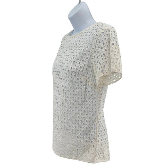 Michael Kors Blouse WMNS S White Short Sleeve Eyelet Back Zip Sheer Breathable - Picture 3 of 6